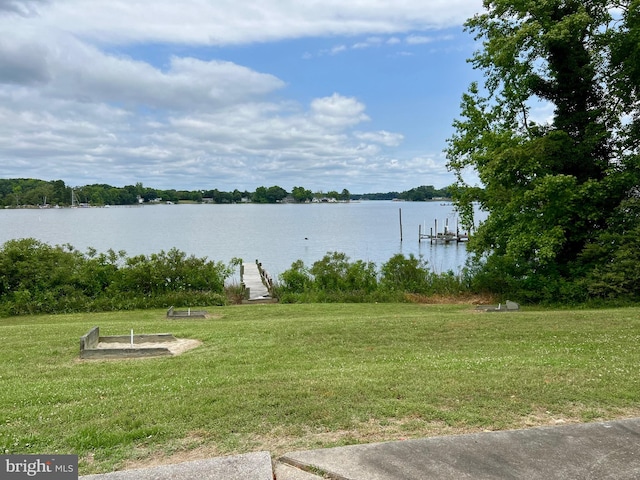 property view of water with a dock