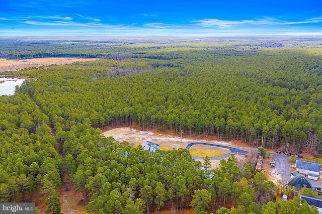 birds eye view of property with a forest view