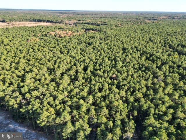 drone / aerial view featuring a forest view