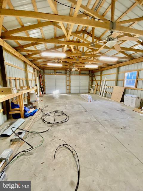 garage with metal wall