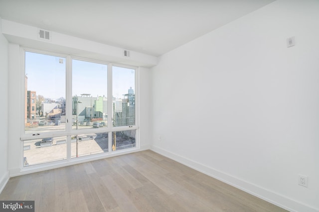 empty room with a healthy amount of sunlight and light hardwood / wood-style floors