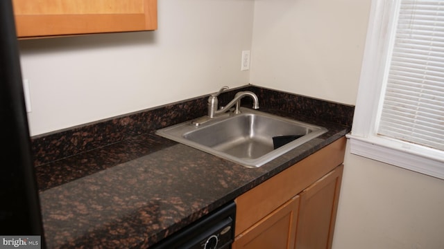 kitchen with dark stone countertops and sink