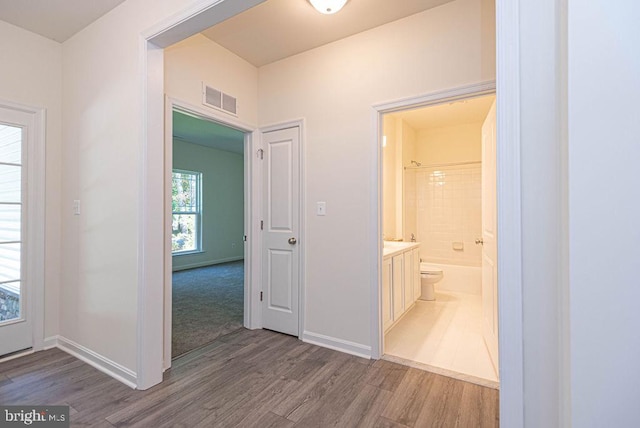 hall featuring light hardwood / wood-style flooring