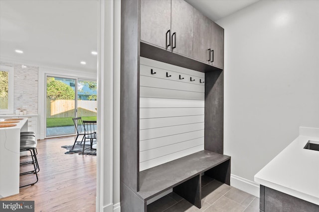 mudroom featuring light hardwood / wood-style flooring