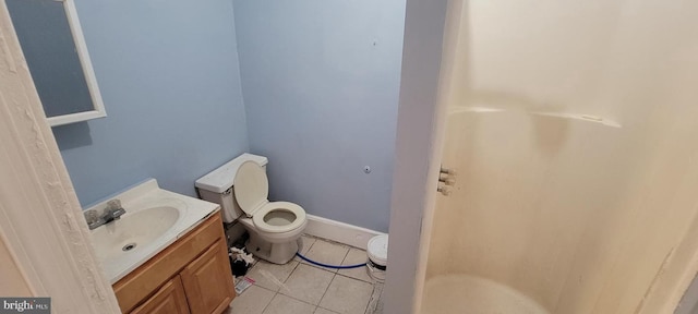 bathroom with tile patterned flooring, vanity, and toilet