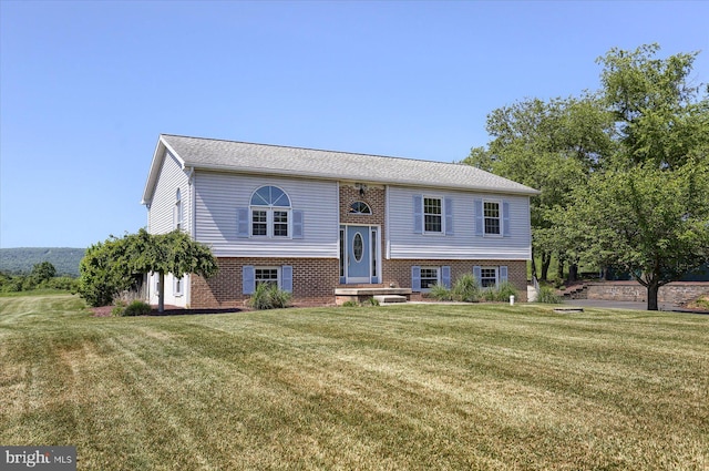 raised ranch with a front lawn