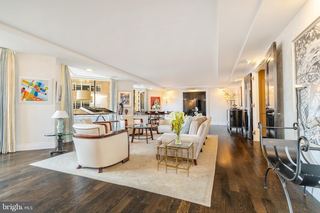 living room with dark wood-type flooring