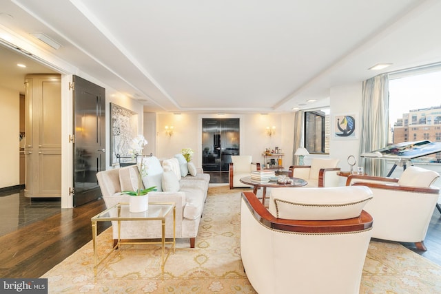 living room with hardwood / wood-style flooring