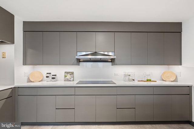 kitchen featuring black electric cooktop, gray cabinetry, and range hood