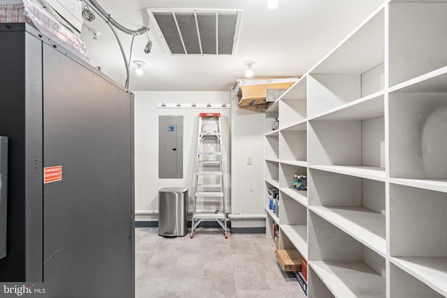 interior space featuring light wood-type flooring and electric panel