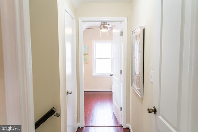 hallway with dark hardwood / wood-style floors