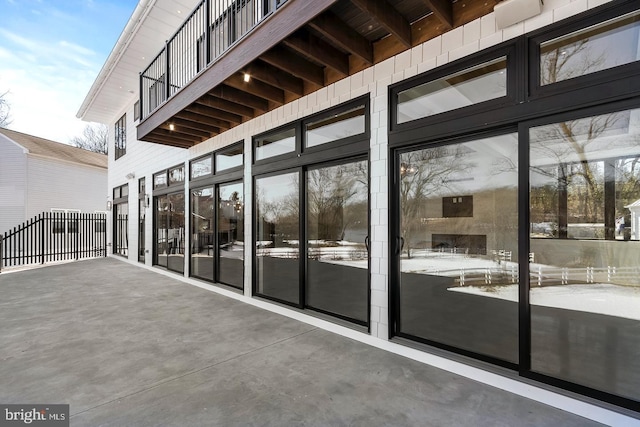 view of snow covered patio