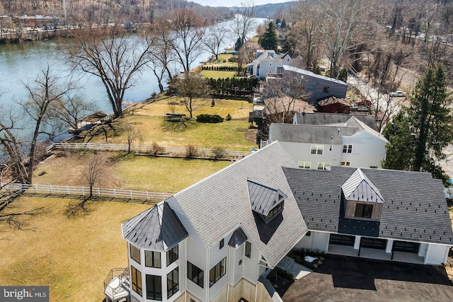 aerial view with a water view