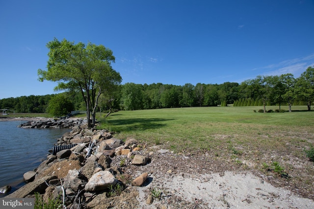 view of yard with a water view