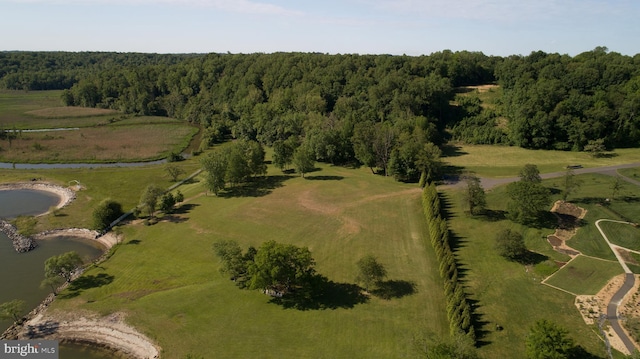 bird's eye view with a water view and a rural view