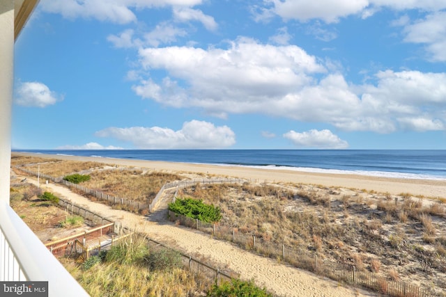 view of water feature featuring a view of the beach