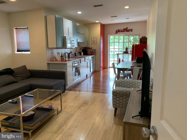 living room with light wood-type flooring