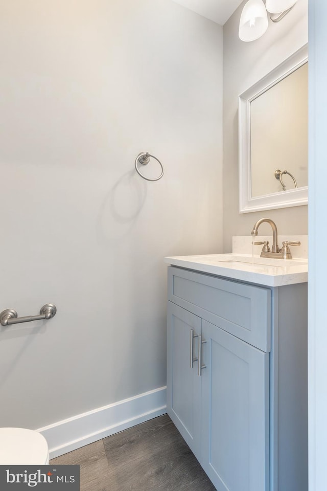 bathroom with hardwood / wood-style floors and vanity