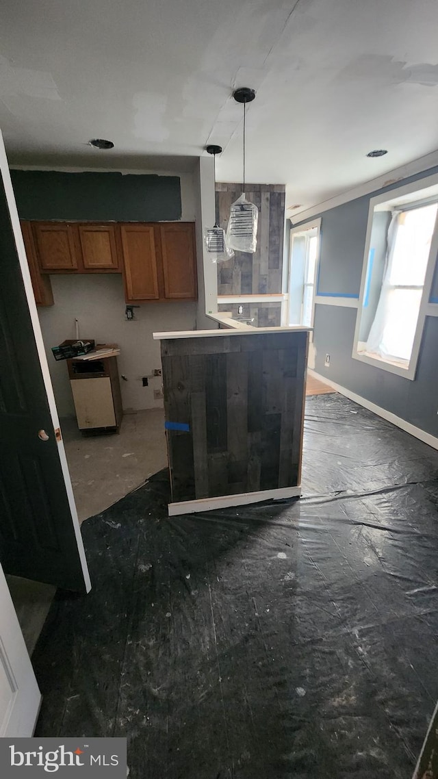 kitchen with hanging light fixtures