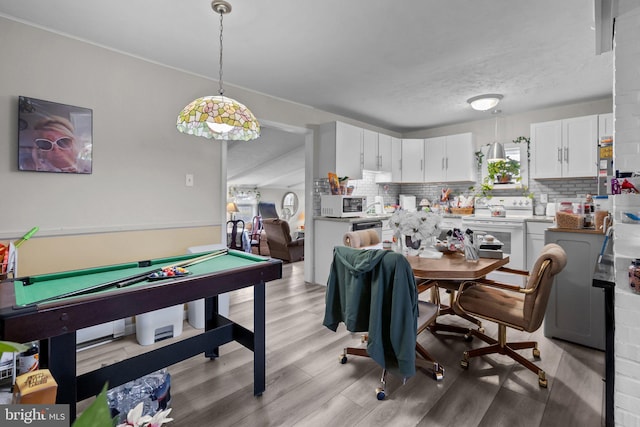 playroom with light wood-type flooring and pool table