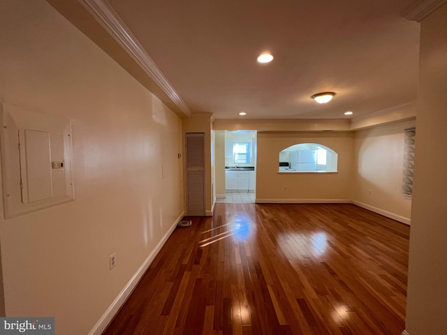 1819 D St NE Unit 1, 2, 3 & 4, Washington, DC 20002 - spare room featuring electric panel, ornamental molding, dark wood-type flooring, and recessed lighting
