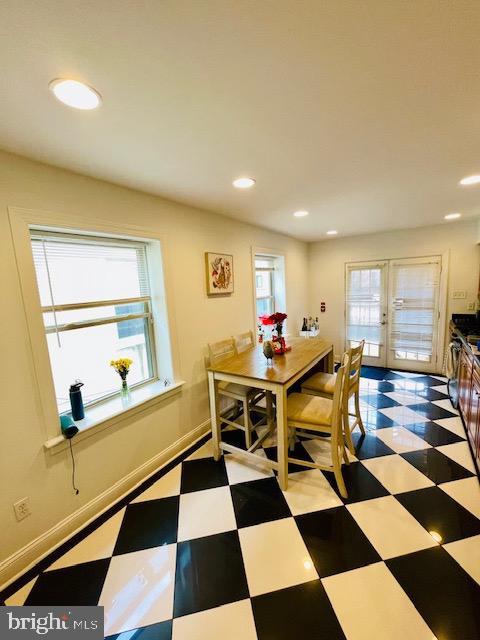 2022 Fitzwater St, Philadelphia, PA 19146 - dining room featuring french doors, tile patterned floors, and recessed lighting