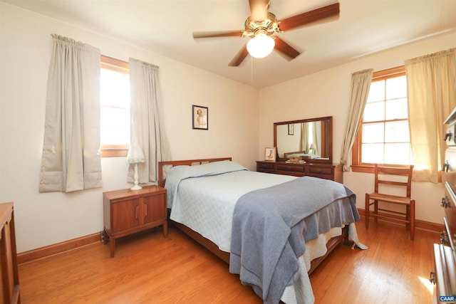 bedroom featuring ceiling fan and light hardwood / wood-style floors