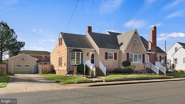 view of front of property featuring an outdoor structure and a garage