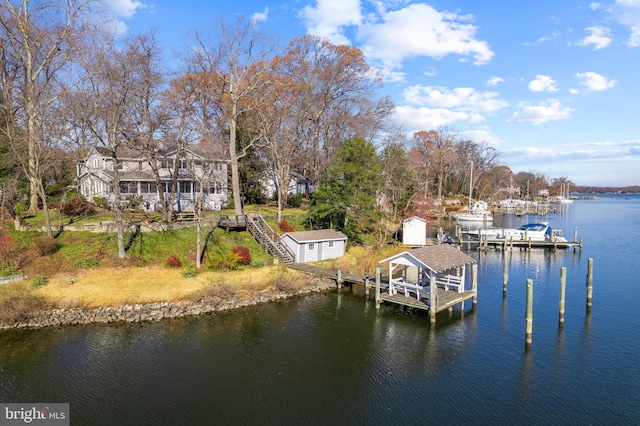 view of dock with a water view