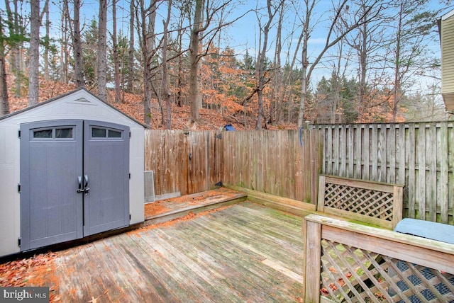 deck featuring a storage unit