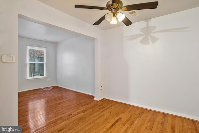 empty room featuring hardwood / wood-style flooring and ceiling fan