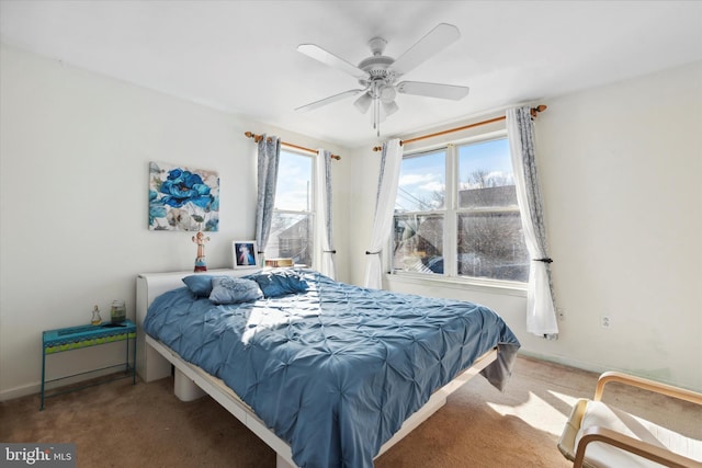 bedroom with carpet flooring and ceiling fan