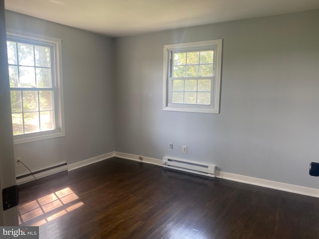 10031 Boteler Rd, Midland, VA 22728 - spare room featuring baseboard heating, a baseboard heating unit, healthy amount of natural light, and dark wood-style flooring