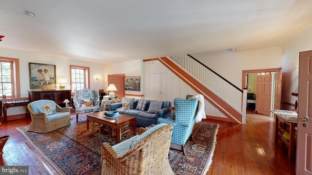 living room with hardwood / wood-style floors