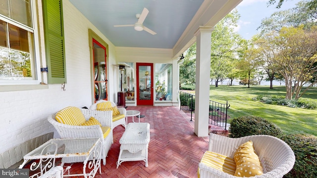 view of patio with ceiling fan