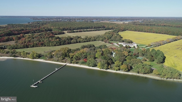 aerial view with a rural view and a water view