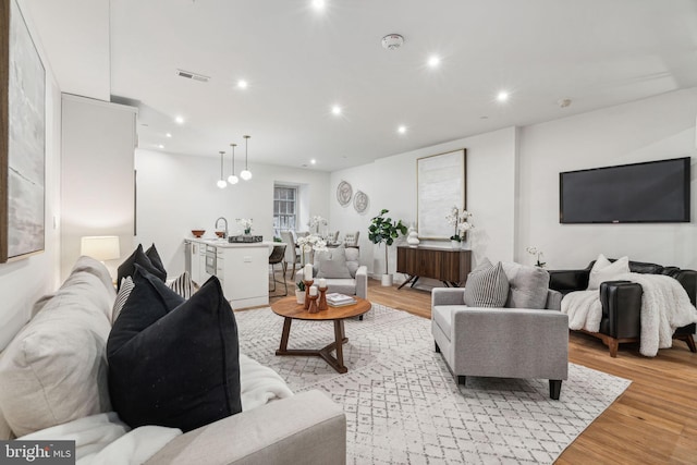 living room with light wood-type flooring