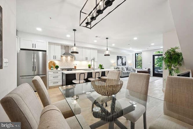 dining space with sink