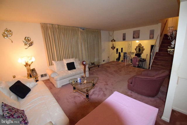 living room featuring carpet flooring