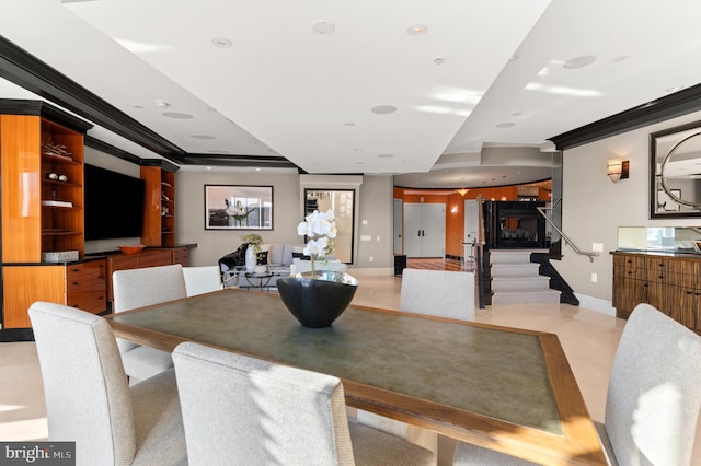 tiled dining area with ornamental molding