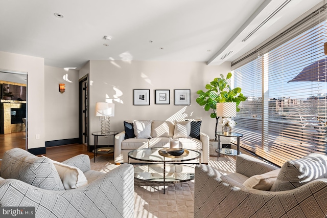 living room with wood-type flooring