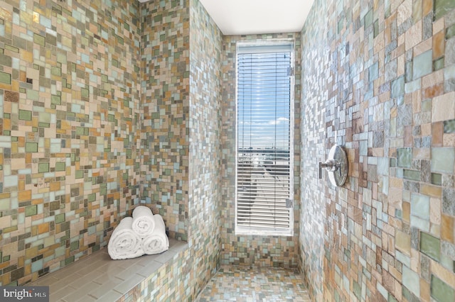 bathroom featuring a wealth of natural light and walk in shower