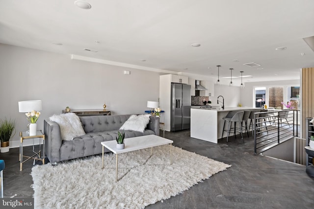 living room with sink