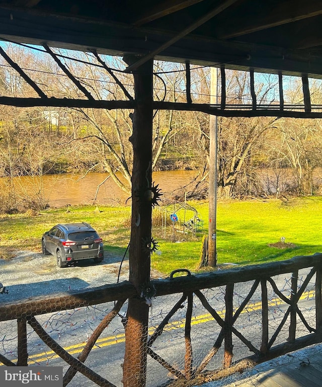 view of yard with a water view