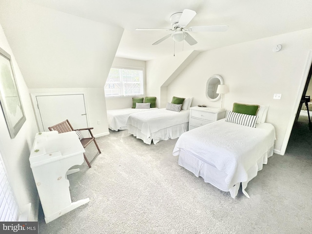 bedroom featuring ceiling fan and light colored carpet