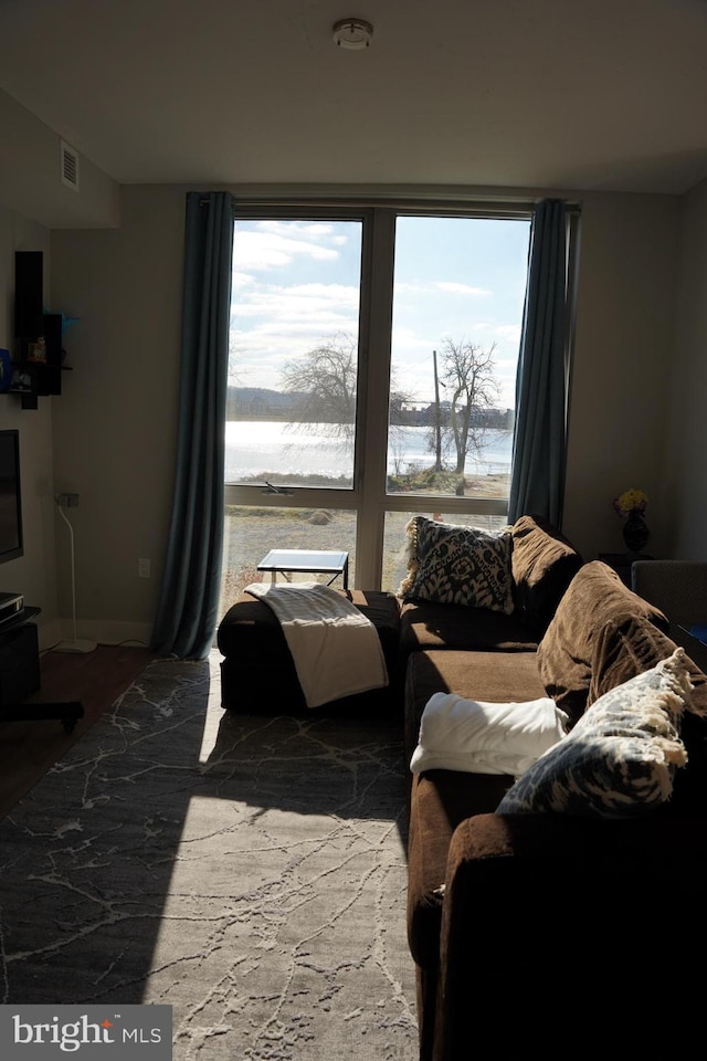 living room with a water view