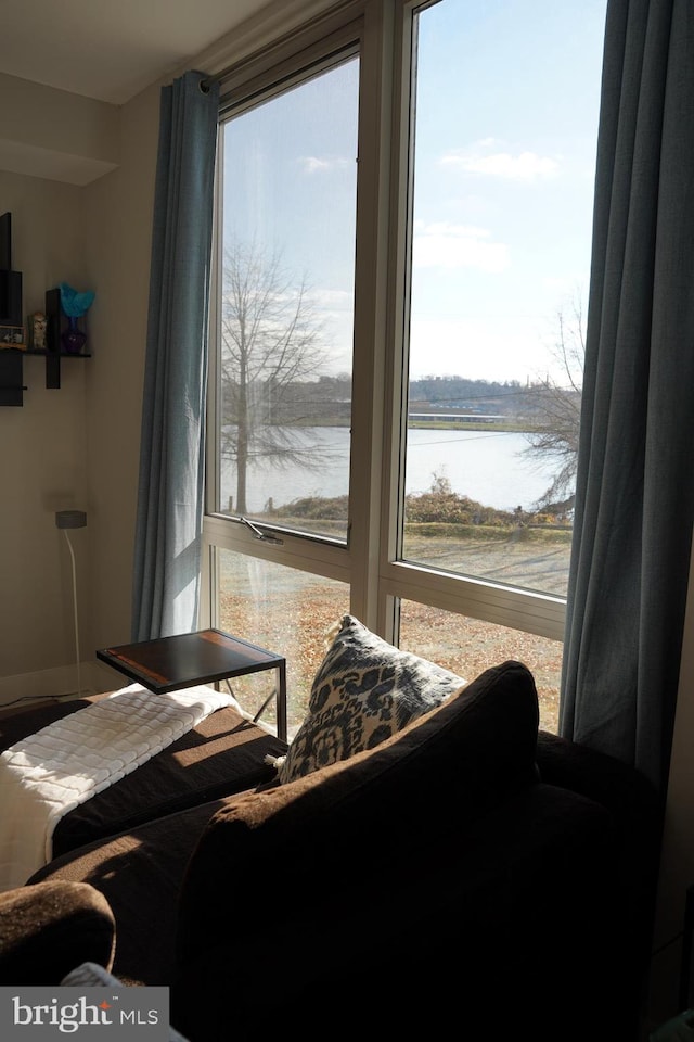 living room with a water view