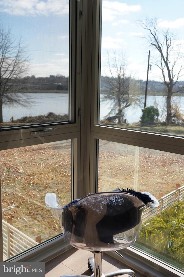 room details featuring a water view