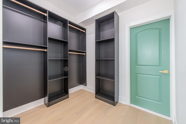 spacious closet featuring light hardwood / wood-style floors