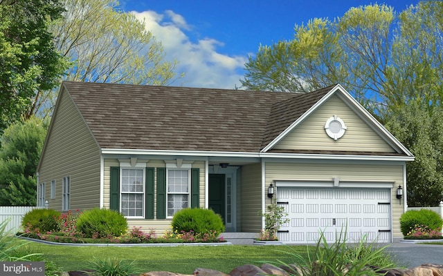 view of front of house featuring a garage and a front lawn